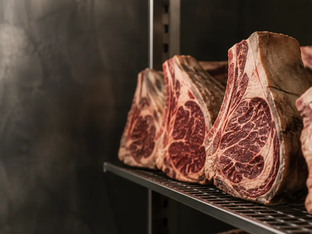 Dry-aged ribeye at a steakhouse